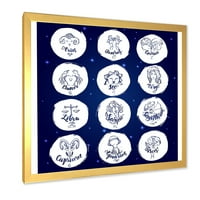 Dizajnerska umjetnost Zodiac Chart i znakovi na plavoj boji uokvireni moderni umjetnički tisak