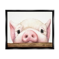 _ Slatka ružičasta svinja Odmarajuća njuška ilustracija domaćih životinja slika jet crna s plutajućim okvirom zidni otisak na platnu