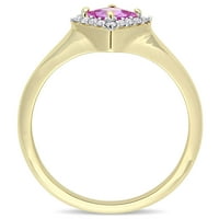 Miabella Ženska karat T.G.W. Kvadratni ružičasti safir i karat T.W. Okrugli dijamant 14KT žuti zlatni halo prsten