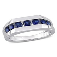1- Carat T.G.W. Stvorio plavi safir sterling srebrni muški prsten