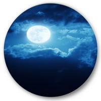 Designart 'Noć punog mjeseca u oblačnom nebu III' nautički i obalni krug metal zidna umjetnost - disk od 23 godine