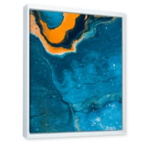 DesignArt 'Sažetak mramornog sastava u narančastoj i plavoj III' Moderno uokvireno platno zidne umjetničke tiska