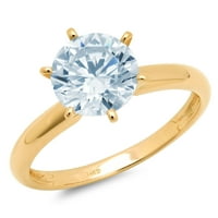 Vjenčani prsten okruglog kroja s prirodnim švicarskim plavim topazom od žutog zlata 18K, veličina 4,75