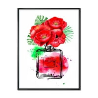 DesignArt 'Parfem Chanel Pet s modernim uokvirenim platnenim zglobom crvenog cvijeća