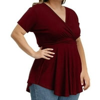 Ženske majice plus size Ženske majice Plus Size bluza s kratkim rukavima i dekolteom u obliku slova $ bluza s nabranim rubom košulja