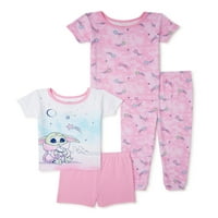 Majica za djevojčicu za bebe Yoda Toddler, kratka i gaćica, set pijama, 4-komad, veličine 2T-5T