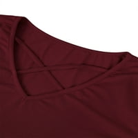 Ženska jednobojna majica s križnim izrezom u obliku slova M i kratkim rukavima u jednobojnoj boji