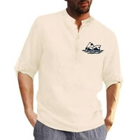 Muška košulja s ovratnikom od pamuka i lana, modni gornji dio s printom, bluza, široka košulja s dugim rukavima, e-mail