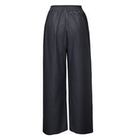 Duge hlače za žene, ženske modne ljetne obične Ležerne duge hlače s džepovima i elastičnim elastičnim strukom u tamnoplavoj boji.