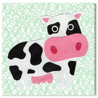 Wynwood Studio životinje zidne umjetničke platnene platnene otiske 'krava polja' domaćih životinja - zelena, ružičasta