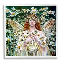 Stupell Industries Fairy Girl Floral Daisy Field Fairy Tales & Fantasy slikati bijeli uokvireni umjetnički print zid umjetnosti