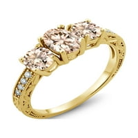 Kralj dragulja 1. 18K žuti zlatni ovalni prsten od breskve morganit prekriven srebrnim moissanitom