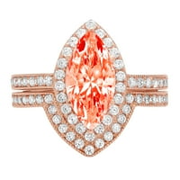 2. dijamant Markiznog reza s imitacijom crvenog dijamanta od ružičastog zlata 14k $ s naglascima vjenčani set od $ 3.5