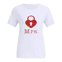 Ženska ležerna slatka majica s jednostavnim printom za Valentinovo, udoban gornji dio za par kratkih rukava s okruglim vratom