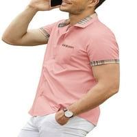 Muški vrhovi majica s reverom, ležerna Majica, Muške Ležerne ljetne košulje za slobodno vrijeme, majica kratkih rukava, ružičasta