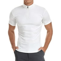 Muška modna ležerna Sportska jednobojna košulja sa stojećim ovratnikom kratkih rukava gornja bluza Muške majice za velike i visoke