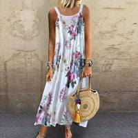 Ljetne haljine za žene, Vintage Maksi haljina bez rukava s okruglim vratom Plus Size u boemskom stilu s cvjetnim printom