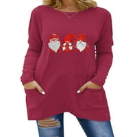 Ženska majica s dugim rukavima s printom božićnog Djeda Božićnjaka u prevelikoj veličini