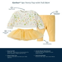 Gerber Baby & Toddler Girls French Terry Top, Tulle Tutu, i set za noge, 3-komad