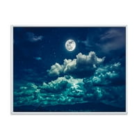 DesignArt 'Noć punog mjeseca u oblačnom nebu II' nautička i obalna uokvirena platna zidna umjetnička tiska