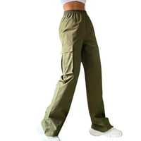 Ženske hlače bez pojasa, široke hlače visokog struka, ravne hlače širokog kroja,zelene hlače visokog struka