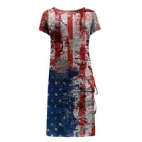 Pripijena haljina za 4. srpnja ženska patriotska haljina na plaži s visokim prorezom s kravatom i volanima kratki rukav Ispis američke