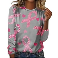Ženski dobro odjeveni pulover glamurozne majice ružičaste majice s printom na vrpci majice dugih rukava Ženske majice bluza s okruglim