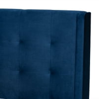Baxton Studio Gothard Modern i suvremena mornarsko plava baršunasta tkanina tapecirana i tamno smeđa završena drvena kralja veličine