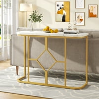 Zlatni Konzolni stol, Moderni mramorni mramorni stol, uski stolić s naglaskom na kauču s geometrijskim metalnim okvirom za dnevni