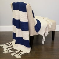 Luksuzni akrilni pleteni pokrivač za kauč u vintage dvobojnoj traci s resicama 50 960