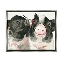 Dvije svinje ljube ružičasto lice preslatke domaće životinje slikanje sjajno sivo plutajuće platno uokvireno tiskana zidna umjetnost,