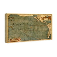 Wynwood Studio Maps and Flags Wall Art Canvas Otisci 'Mare Pacificum Map 1600s' nautičke karte - plava, bijela