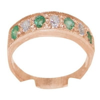 ženski prsten vječnosti od 14k ružičastog zlata s prirodnim dijamantom i smaragdom -