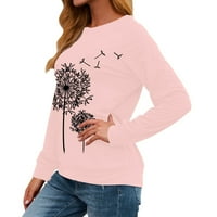 Ženski pulover s dugim rukavima s printom u donjem dijelu ružičaste boje