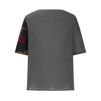 Topovi u prodaji, Plus Size, Ženske pamučne i lanene majice srednjeg rukava s printom, crne 16