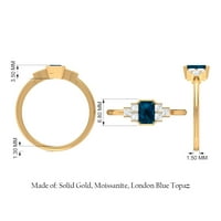 Londonski plavi topaz smaragdno izrezani prsten od moissanita za žene, 14k žuto zlato, 12,50 USD