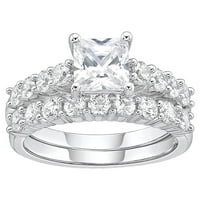 Jay Heart dizajnira Sterling Silver Squared simuliran bijeli dijamantni zaručnički prsten set