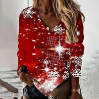 Ženska modna ležerna majica s božićnim printom i dugim rukavima u obliku slova u obliku slova u