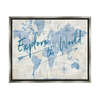 Istražite motivacijsku kartu svijeta, grafičku umjetnost, sjajno sivo platno s plutajućim okvirom, zidni ispis, dizajn Sue schlabach