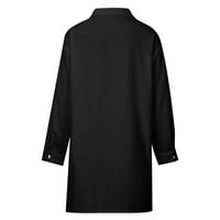 Ležerne crne poluformalne haljine s ovratnikom s dugim rukavima s jednobojnim gumbima za žene, Veličina US