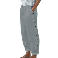 Ženske hlače Plus veličine, jednobojne, sužene, visokog elastičnog struka, sportske hlače s hipotenuznim gumbom od pamuka i lana,
