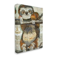 Stupell Industries Smiles Sloth Patchwork Collage Jungle Animal Portret Graphic Art Gallery Wrapped Canvas print zidna umjetnost,