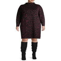 Terra & Sky Women's Plus Size Leopard Jacquard Dresper haljina