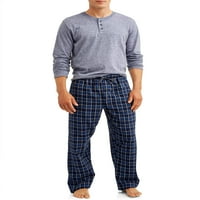 Hanes muški henley s dugim rukavima s flanel gaćim pidžama set