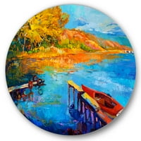 DesignArt 'Jezero na Sunset Evening Glow II' jezero Kuća Circle Metal Wall Art - Disk od 11