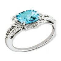 Prsten je od čistog srebra sa svijetloplavim švicarskim topazom i dijamantom. Težina dragulja - 2,7 karata