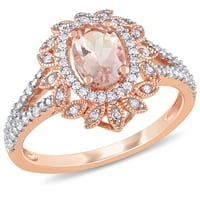 Miabella Ženska karat T.G.W. Ovalni rezani morganit i karat T.W. Okrugli dijamant 10kt ružičasti zlatni halo prsten