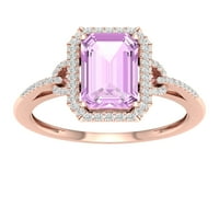 Imperijalni dragulj 10K ružičasto zlato smaragd rezano ružičasto ametist ct tw dijamant Halo Ženski prsten