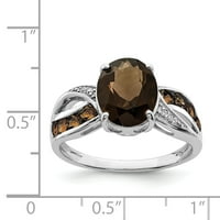 Prsten od čistog srebra s rodijevim dijamantom i dimljenim kvarcom
