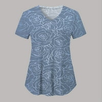 Ženski osnovni vrhovi od 91 USD, Ženska ljetna majica s izrezom i printom u obliku slova u, ljetni vrhovi Plus size, plavi, veličine